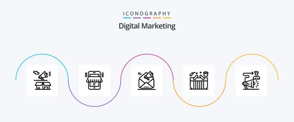 Digital Marketing Line Icon Pack Including Cart Promotion Shop Marketing — Vector de stock