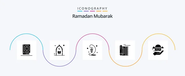 Ramadan Glyph Icon Pack Including Rug Carpet Prayer Festival Ramadan — Stock Vector