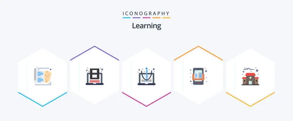Learning Flat Icon Pack Including Building Online Youtube Mobile Equation — Vettoriale Stock