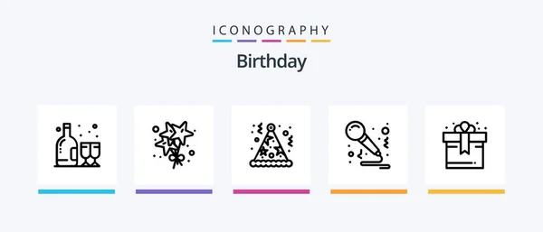 Birthday Line Icon Pack Including Party Birthday Cake Bottle Birthday — Stockvektor