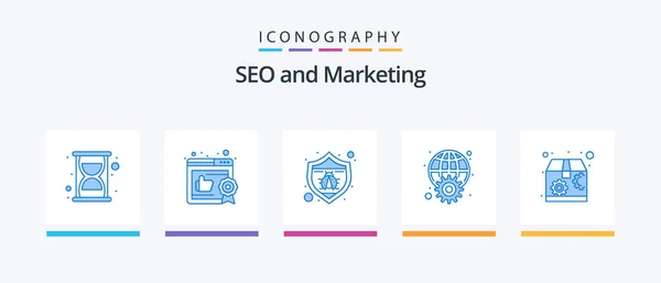 Seo Blue Icon Pack Including Seo Marketing Spam Web Internet — Vetor de Stock