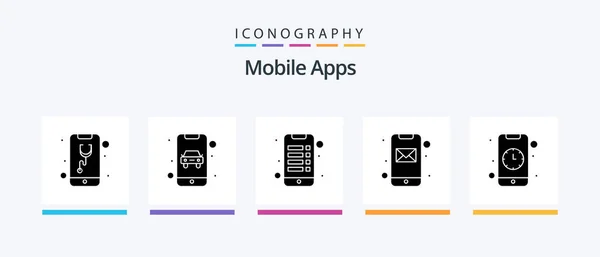 Mobile Apps Glyph Icon Pack Including Alarm Mobile Transport Message — Stockvector