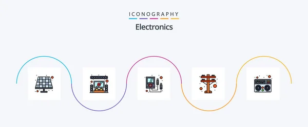 Electronics Line Filled Flat Icon Pack Including Mixer Electronics Midi — 图库矢量图片