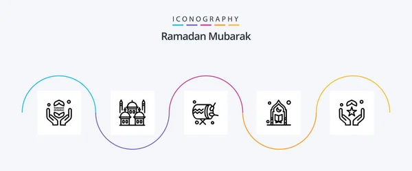 Ramadan Line Icon Pack Including Moon Mosque Pray Muslim Announcement — Stok Vektör