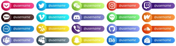 Professional Card Style Follow Social Media Icons Wattpad Twitch Text — Stok Vektör