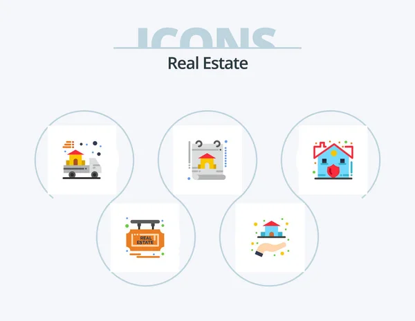 Real Estate Flat Icon Pack Icon Design House Real Estate — Vettoriale Stock