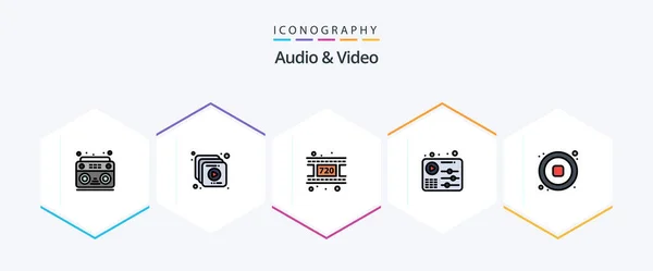 Audio Video Filledline Icon Pack Including Video Music Reel Audio — Stockový vektor