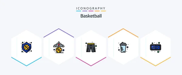 Basketball Filledline Icon Pack Including Arrows Juice Cloth Drink Basketball — стоковый вектор