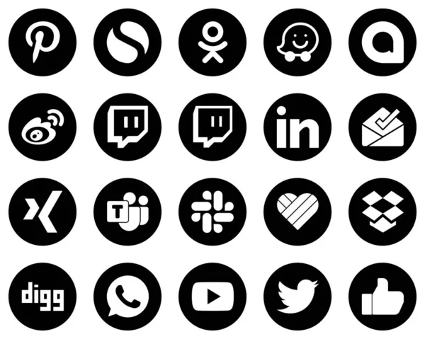 Innovative White Social Media Icons Black Background Likee Microsoft Team — 스톡 벡터