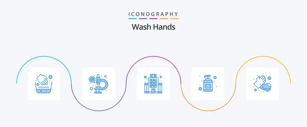 Wash Hands Blue Icon Pack Including Medical Soap Building Sanitizer — Vetor de Stock