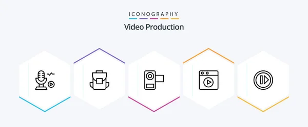 Video Production Line Icon Pack Including Multimedia Video Bag Movie — Image vectorielle