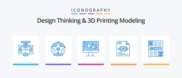 Design Thinking Printing Modeling Blue Icon Pack Including Browser Eye — Wektor stockowy