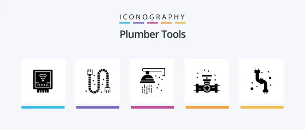 Plumber Glyph Icon Pack Including Pipes Plumbing Mechanical Plumber Gauge — 图库矢量图片