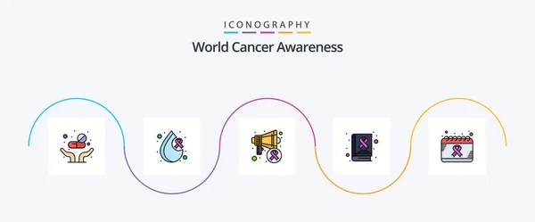 World Cancer Awareness Line Filled Flat Icon Pack Including Cancer — Stok Vektör