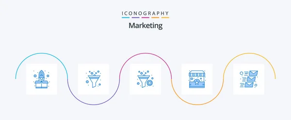 Marketing Blue Icon Pack Including Mailing Email Funnel Stand Shop — Vettoriale Stock