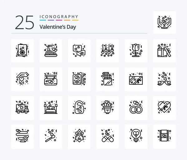 Valentines Day Line Icon Pack Including Gift Love Communication Rose —  Vetores de Stock