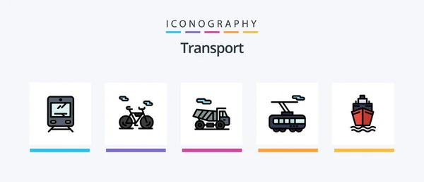 Transport Line Filled Icon Pack Including School Transport Train Tramway — Stok Vektör