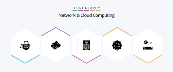 Network Cloud Computing Glyph Icon Pack Including Technology Electronic Laptop — Stock Vector
