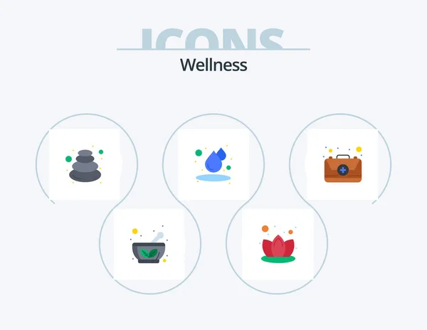 Wellness Flat Icon Pack Icon Design First Aid Massage Water — Stockový vektor
