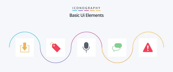 Basic Elements Flat Icon Pack Including Warning Alert Microphone Mail — Archivo Imágenes Vectoriales