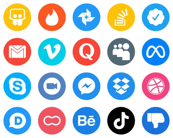 Flat Circle White Icon Set Facebook Myspace Gmail Question Video — Wektor stockowy