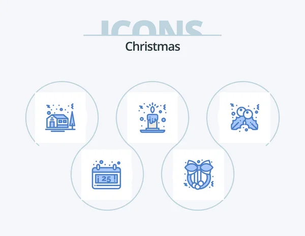 Christmas Blue Icon Pack Icon Design Holly House Christmas Candle — Wektor stockowy
