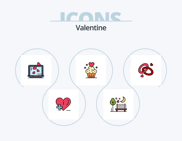 Valentine Line Filled Icon Pack Icon Design Diamond Day Ring — Stockvector