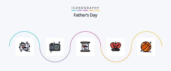 Fathers Day Line Filled Flat Icon Pack Including Father Basket — Stock Vector