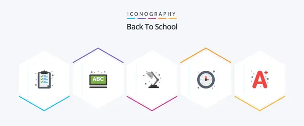 Back School Flat Icon Pack Including Timer Lamp Time Clock — Διανυσματικό Αρχείο