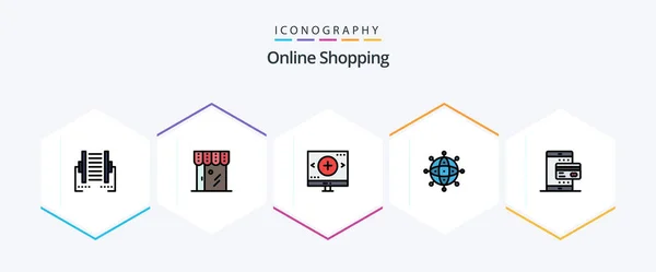 Online Shopping Filledline Icon Pack Including Money Business Shop Search — Vettoriale Stock