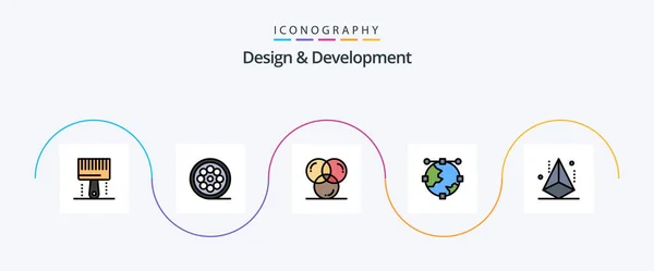Design Development Line Filled Flat Icon Pack Including Globe Design — Stock Vector