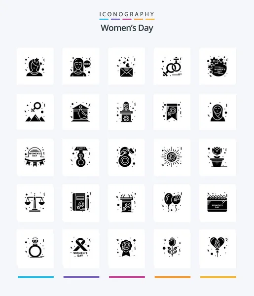Creative Womens Day Glyph Solid Black Icon Pack Gift Day — Vetor de Stock