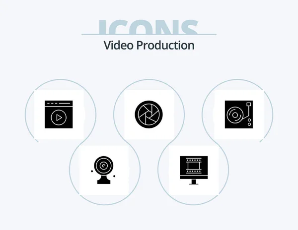 Video Production Glyph Icon Pack Icon Design Camera Eye Camera — Image vectorielle