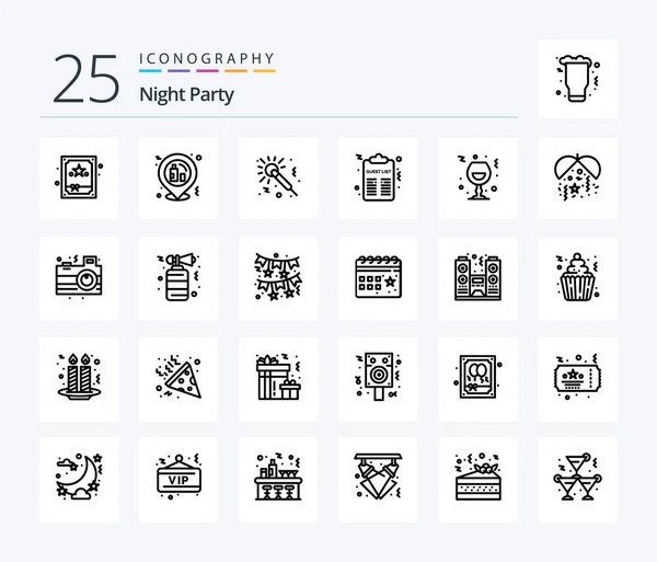 Night Party Line Icon Pack Including Celebration Wine Music List — Archivo Imágenes Vectoriales