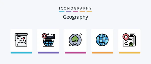 Geo Graphy Line Filled Icon Pack Including Nature Mountain Brightness — Vector de stock