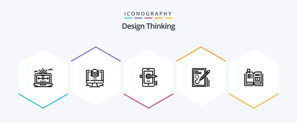 Design Thinking Line Icon Pack Including Document Edit Computer Composing — Stockvector