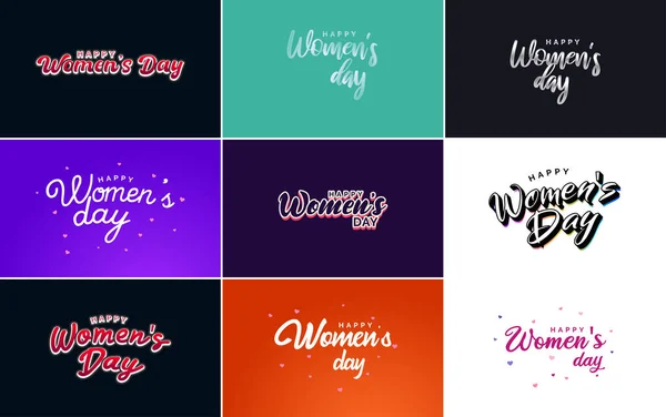 Set Happy Woman Day Handwritten Lettering Modern Calligraphy Collection Suitable — Stockvector