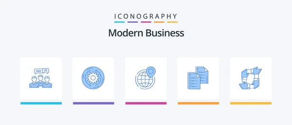 Modern Business Blue Icon Pack Including Document Point Company Office — Vector de stock