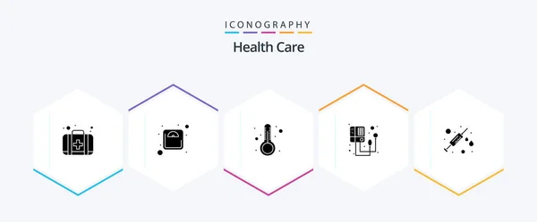 Health Care Glyph Icon Pack Including Syring Machine Temprature Pressure — Wektor stockowy