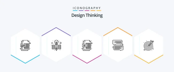 Design Thinking Line Icon Pack Including Target Document Illustration Message — Stockvector