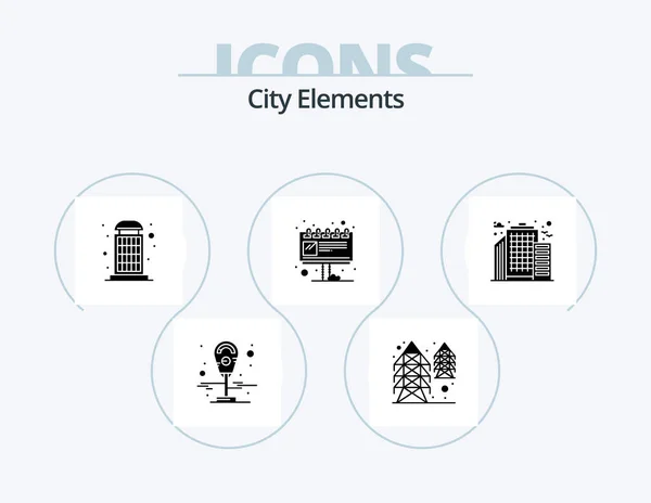 City Elements Glyph Icon Pack Icon Design Office Building Box — Stok Vektör