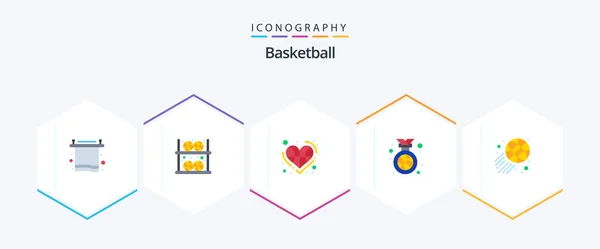 Basketball Flat Icon Pack Including Position Medal Shop Best Love — Vector de stock