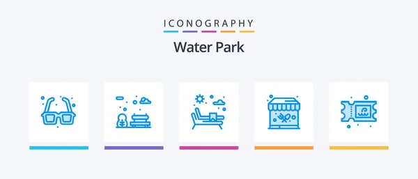 Water Park Blue Icon Pack Including Water Sunbed Ticket Park — Stock Vector