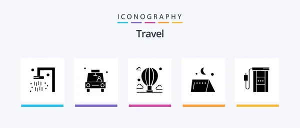 Travel Glyph Icon Pack Including Gas Tent Adventure Outdoor Sky — Stok Vektör