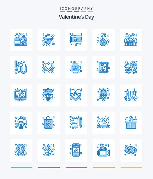 Creative Valentines Day Blue Icon Pack Lover House Memory Home — Stock Vector