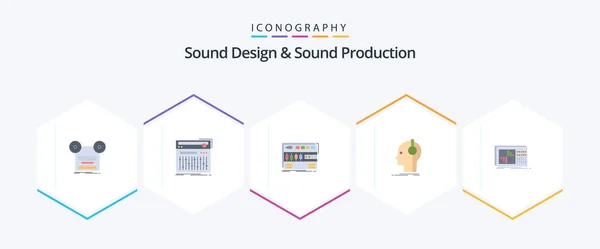 Sound Design Sound Production Flat Icon Pack Including Musician Composer — стоковый вектор