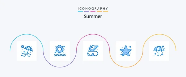 Summer Blue Icon Pack Including Wet Umbrella Snorkeling Beach Star — Stok Vektör