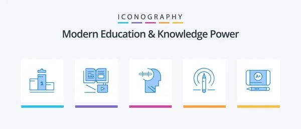 Modern Education Knowledge Power Blue Icon Pack Including Achieve Tools — Vetor de Stock