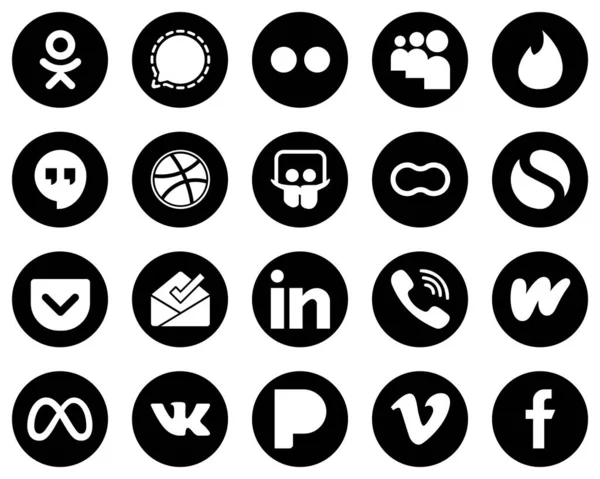 Professional White Social Media Icons Black Background Linkedin Pocket Google — Wektor stockowy