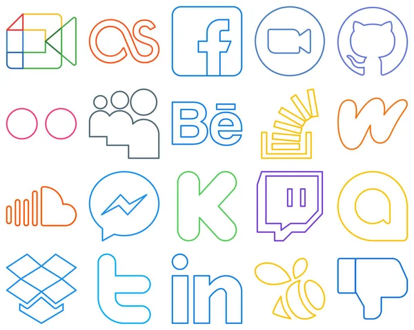 Clean Modern Colourful Outline Social Media Icons Question Behance Video — Wektor stockowy